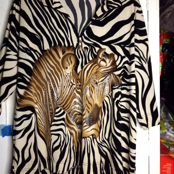 john farah Tops - Women's over shirt with zebras sequined...beautiful beautiful shirt....
